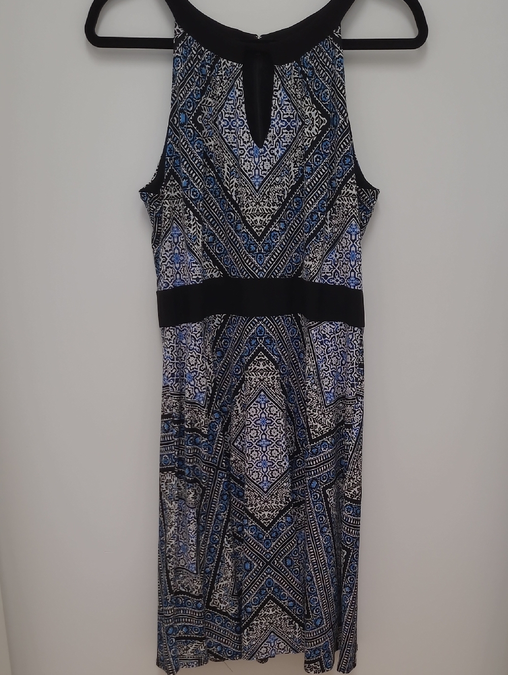 le chateau Black and Blue Printed Halter Midi Dress